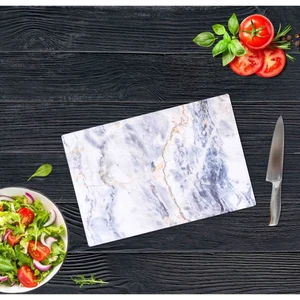 20x30cm - Mavi Mermer Görünümlü - Cam Kesme Tahtası