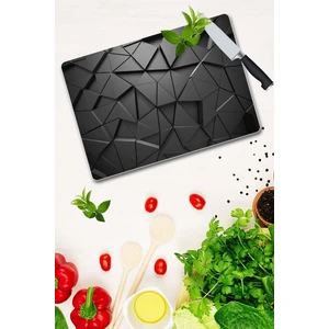 30x40cm - Siyah Üçgenler Desenli - Cam Kesme Tahtası