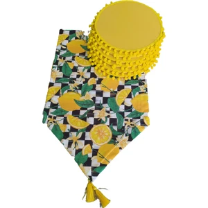 Ponponlu Limon Desenli Runner+6 Adet Amerikan Servis Supla Seti