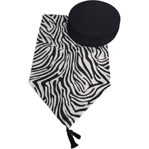Zebra Desenli Runner+6 Adet Siyah Amerikan Servis Supla Seti
