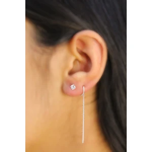 Midyat Nurtaş Gümüş Tektaş Zincir Tasarım Kadın Gümüş Küpe