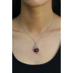 Midyat Nurtaş Gümüş Yakut Taşlı Zambak Model Telkari Gümüş Kolye