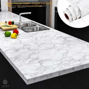 Mutfak Tezgah Üstü Folyo Kaplama Mermer Desenli Beyaz Banyo Dolap Kaplama 60 x 100 cm