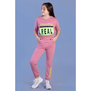 Toontoy Kız Çocuk Crop Model Cep Detaylı Baskılı Eşofman Takımı