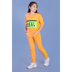Toontoy Kız Çocuk Crop Model Cep Detaylı Baskılı Eşofman Takımı