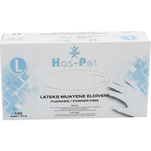 Has-Pet Lateks Beyaz Pudrasız Eldiven Large 100 Lü