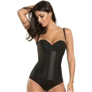 Kadın Siyah Latex Korse Askılı Celik Balenli 3 Kademeli Agraflı Sekillendirici Lateks Bel Korsesi