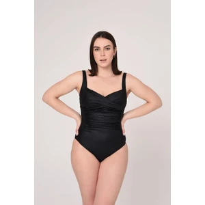 Aquaviva Kadın Büyük Beden Parlak Siyah  Drape Detaylı Mayo