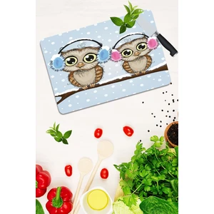 İkili Baykuş Cam Kesme Tahtası - Cam Kesme Tablası | 30 cm. x 40 cm.