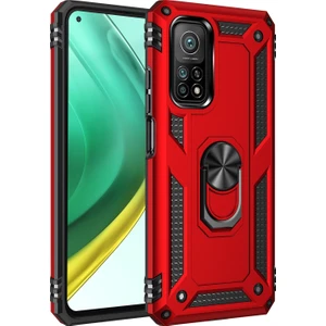 Xiaomi Mi 10T Kılıf Vega Tank Koruma Standlı Yüzüklü Mıknatıslı Kırmızı