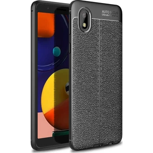 Case Street Samsung Galaxy A01 Core Kılıf Niss Silikon Deri Görünümlü+Nano Glass Siyah