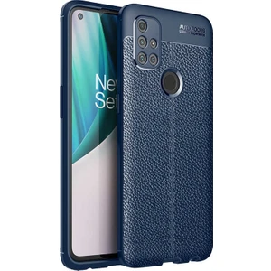 Case Street Oneplus Nord N10 5g Kılıf Niss Deri Görünümlü Silikon+Full Ekran Lacivert