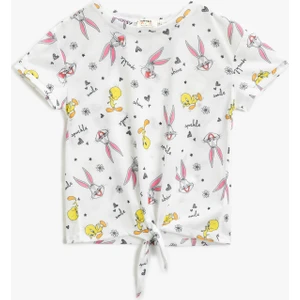 Koton Kids Looney Tunes Lisanslı Baskılı Tişört Kısa Kollu Bisiklet Yaka - Ekru