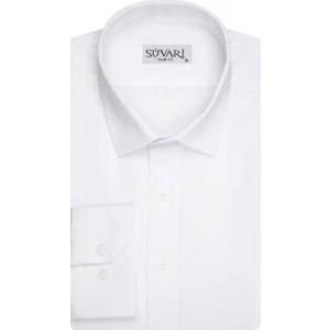 Slim Fit Armür Desenli Beyaz Erkek Gömlek