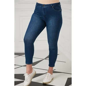 Gold Düğme Detay Büyük Beden Kim Mavi Pantolon