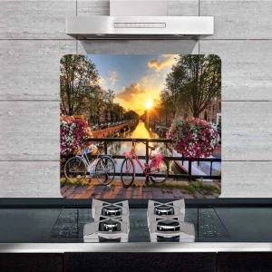 Dekoratif Cam Ocak Arkası Koruyucu ve Kesme Tahtası Amsterdam 50 x 56 cm Tek Parça