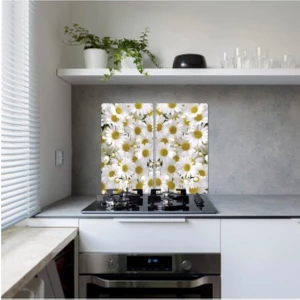 Cam Ocak Koruyucu ve Kesim Tablası Papatya Çiçeği 60 x 52 cm 2 Parça 4'lü Ocaklar