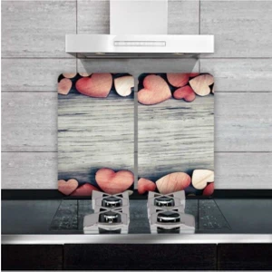 Dekoratif Cam Ocak Koruyucu ve Kesim Tahtası Dokulu Kalpler 60 x 52 cm 2 Parça 4'lü Ocaklar