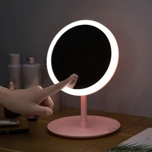 LED Işıklı Dokunmatik Masa Üstü Makyaj Aynası Pembe