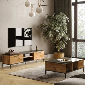 Robin Home Troya Serisi Tv Sehpası + Orta Sehpa Metal Ayaklı Çam 2'li Takım