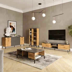 Robin Home Troya Serisi Tv Ünitesi Orta Sehpa Konsol Kitaplık 4'lü Salon Mobilya Takımı