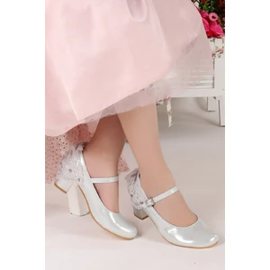 Kiko 754 Vakko Günlük Kız Çocuk 4 cm Topuk Babet Ayakkabı Gümüş