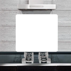 Dekoratif Cam Ocak Arkası Koruyucu ve Kesme Tahtası Düz Beyaz 50 x 56 cm Tek Parça