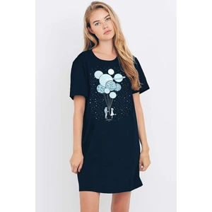 Lacivert Balon Gezegenler Kısa Kollu Penye T-Shirt Elbise