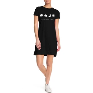 Siyah Panda Taklası Kısa Kollu Penye T-Shirt Elbise