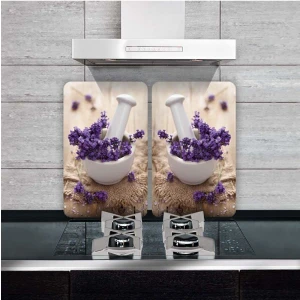 Cam Ocak Koruyucu ve Kesim Tablası Şifalı Otlar (80 cm. x 52 cm.) 2 Parça, 5'li Ocaklar