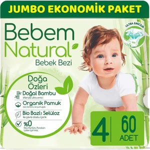 Bebem Bebek Bezi Natural Jumbo Ekonomik Pk Beden:4 (7-14KG) Maxi 60'lı