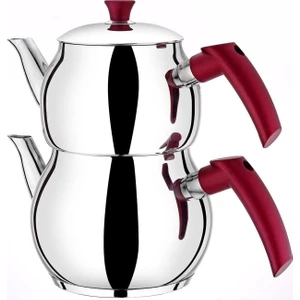 Çelik Çaydanlık Seti - Küre Mini Çaydanlık Takımı Bordo