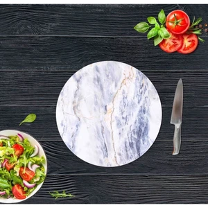 Mavi Mermer Cam Kesme Tahtası - Sunum Tabağı| Çap 20 cm.