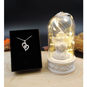 Vega Gift Shop Masum Melek Işıklı Fanus & 100 Dilde Seni Seviyorum Kolye Set