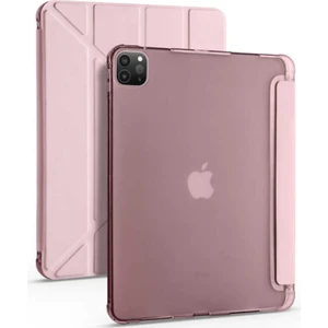 Apple iPad Pro 11 Inç 2020 (2.nesil) Fuchsia Akıllı Kılıf, Ince Hafif Saydam Buzlu Arka Koruyucu Kapak Kalemlikli Trifolding Otomatik Uyku Modu Rose Gold