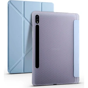 Samsung Galaxy Tab S7 Plus Kılıf SM-T970 Kalemlikli Smart Kılıf Arkası Şeffaf Yumuşak Silikon Akıllı Kılıf 360 Tam Koruma Mavi