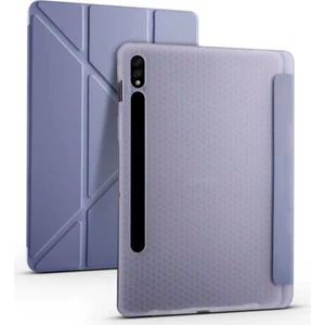Samsung Galaxy Tab S7 Plus Kılıf SM-T970 Kalemlikli Smart Kılıf Arkası Şeffaf Yumuşak Silikon Akıllı Kılıf 360 Tam Koruma Mor