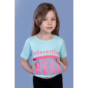 Toontoy Kız Çocuk Crop Model Cebi Reflektör Detaylı Baskılı Tişört