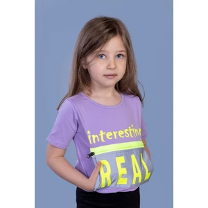 Toontoy Kız Çocuk Crop Model Cebi Reflektör Detaylı Baskılı Tişört