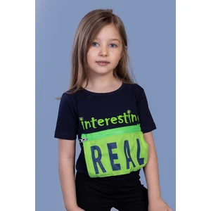 Toontoy Kız Çocuk Crop Model Cebi Reflektör Detaylı Baskılı Tişört