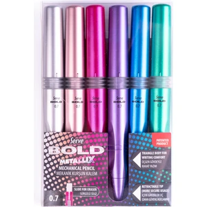 Bold Mekanik Kurşun Kalem - Metalik Renkler - 6'lı Set