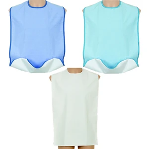 Mavi Yeşil Beyaz Çıtçıtlı Yıkanabilir Hasta Yemek Önlüğü 3 Adet