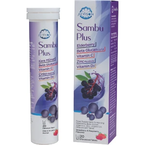 Sambu Plus Kara Mürver, Beta Glukan, C Vitamini, Çinko, D3 Vitamini Içeren Gıda Takviyesi 20 Tablet