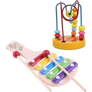 Wooden Toys Ahşap Eğitici Geliştirici Koordinasyon ve 5 Nota Gitar Selefon 2'li Set