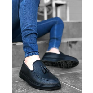 BA0005 Bağcıksız Yüksek Taban Mat Siyah Klasik Püsküllü Corcik Erkek Ayakkabı