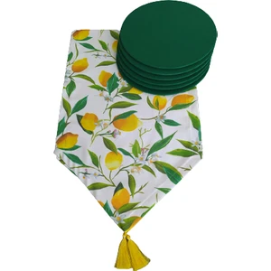 Limon Desen Runner+6 Adet Yeşil Amerikan Servis Supla Seti