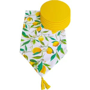 Limon Desen Runner+6 Adet Sarı Amerikan Servis Supla Seti