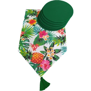 Ananas Desen Runner+6 Adet Yeşil Amerikan Servis Supla Seti