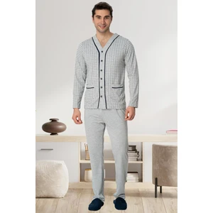 Mecit Pijama Mecit 22767 Gri Önden Düğmeli Büyük Beden Erkek Pijama Takımı