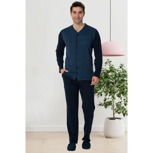 Mecit Pijama By Mecit 2774 İndigo Önden Düğmeli Büyük Beden Erkek Pijama Takımı
